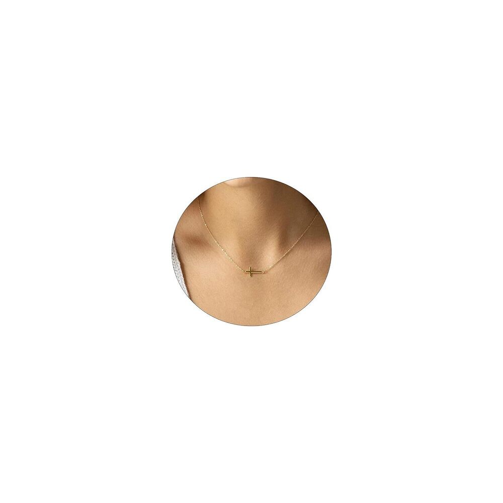 Dainty Gold Sideways Cross Necklace for Women 14K Gold Plated Simple